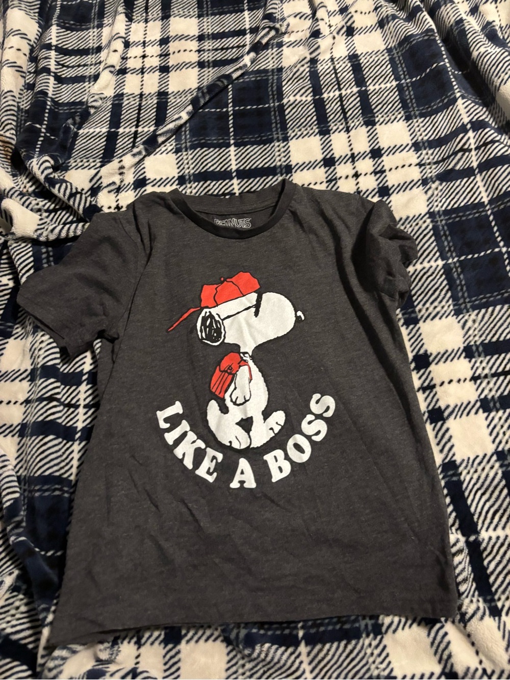 Peanuts Charcoal Snoopy 'Like A Boss' Tee with Red Accents